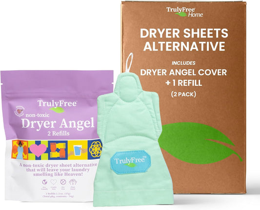Truly Free Dryer Angel - Natural Dryer Sheet Alternative, Non-Toxic Reusable Fabric Softener Sheets and Scent Booster, Safe for Babies and Sensitive Skin, Laundry Room Essentials - 1 Pack + 2 Refills