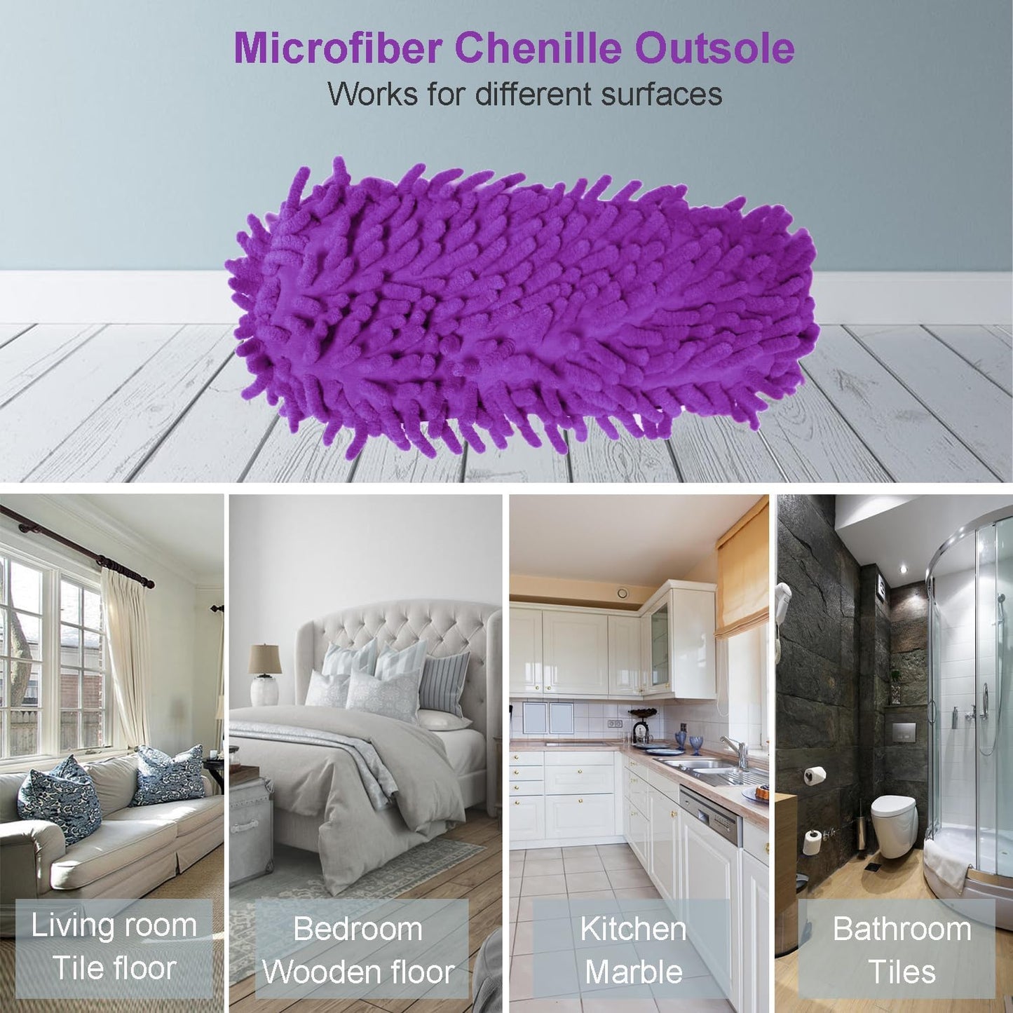 Women's Microfiber Floor Cleaning Mop Slippers with Terry Towel Fabric