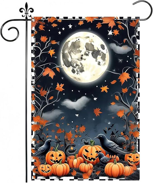 Halloween Garden Flag for Outside 12x18 Inch Double Sided, Crow Pumpkin Small Yard Flags for Outside, Outdoor Welcome Flag Front Porch Decorations for Home