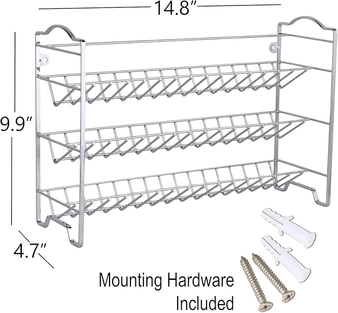 SWOMMOLY Spice Rack Organizer with 24 Empty Glass Spice Jars, 396 Spice Labels with Chalk Marker and Funnel Complete Set, for Countertop, Cabinet or Wall Mount, Silver