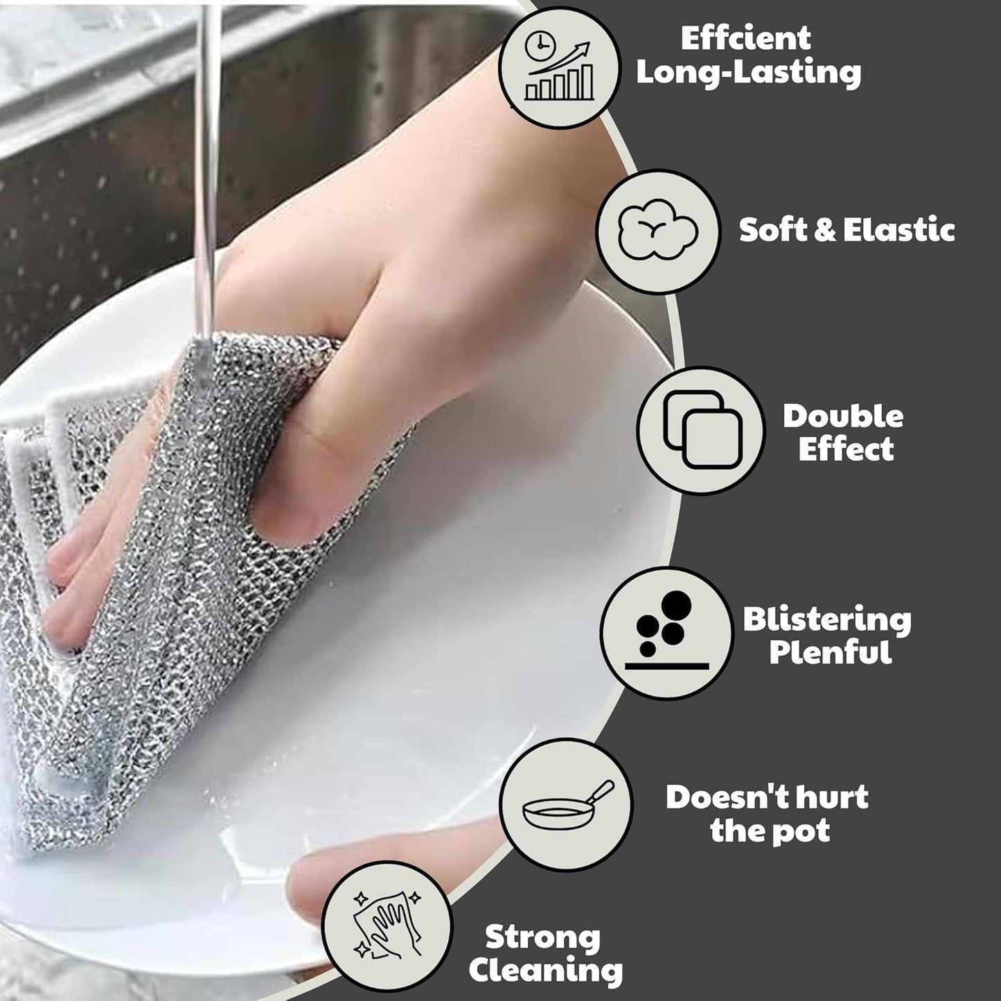 CrafTreat Non Scratch Wire Dishwashing Rag - Double Layer 10 Pcs, Reusable Multipurpose Wire Dishcloth for Wet & Dry Cleaning, Ideal for Kitchen, Sinks, Pots & Pans