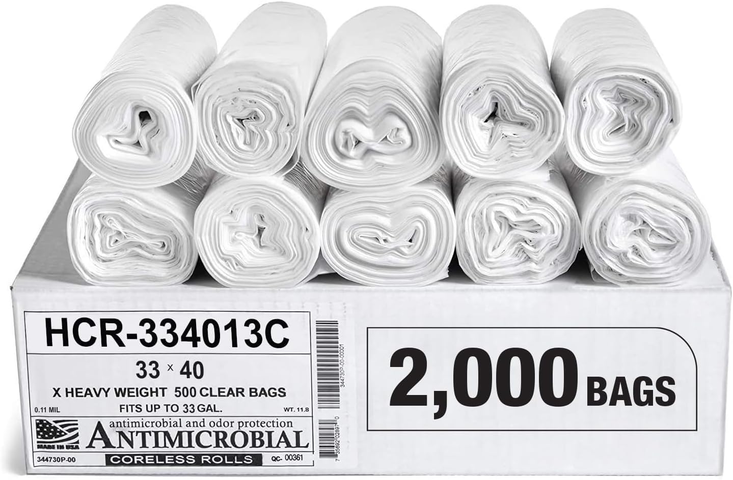 Aluf Plastics High Density Trash Bags, 33 Gallon, 2000 Count, 13 Micron (eq), 33" x 40", Clear, for Bathroom, Office, Industrial, Commercial, Janitorial, Municipal, Recycling