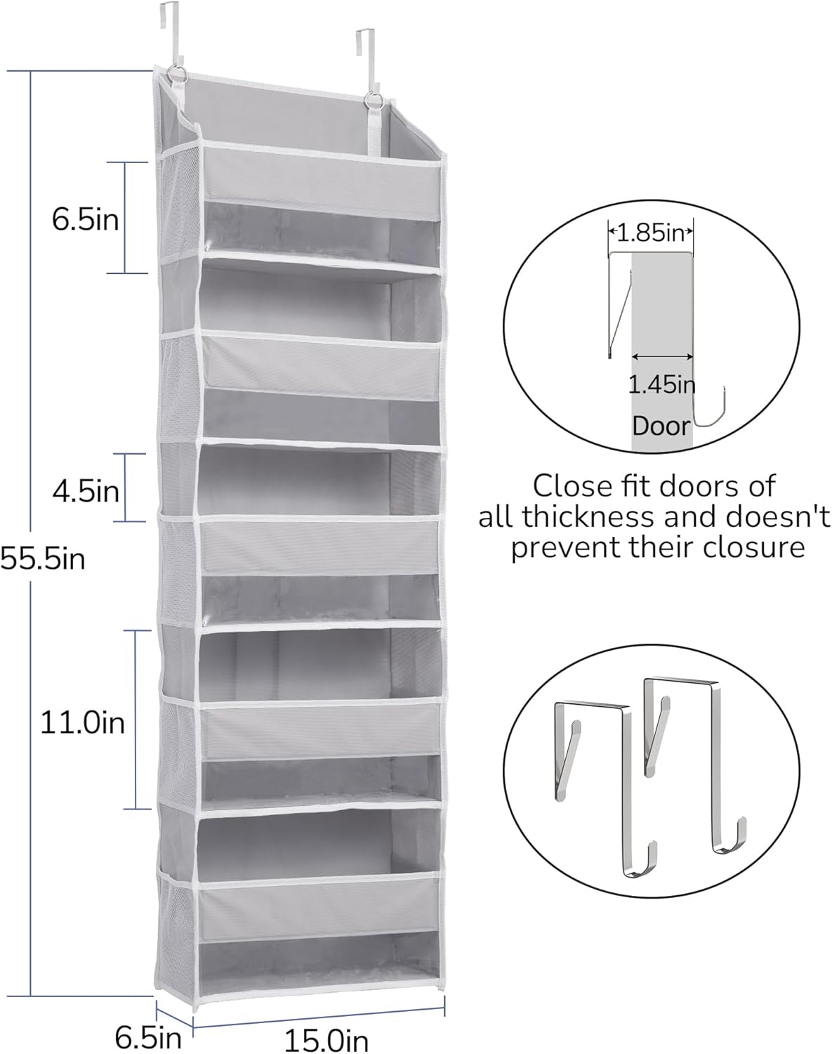 ULG 2 Pack 5-tier Over the Door Organizer Light Gray