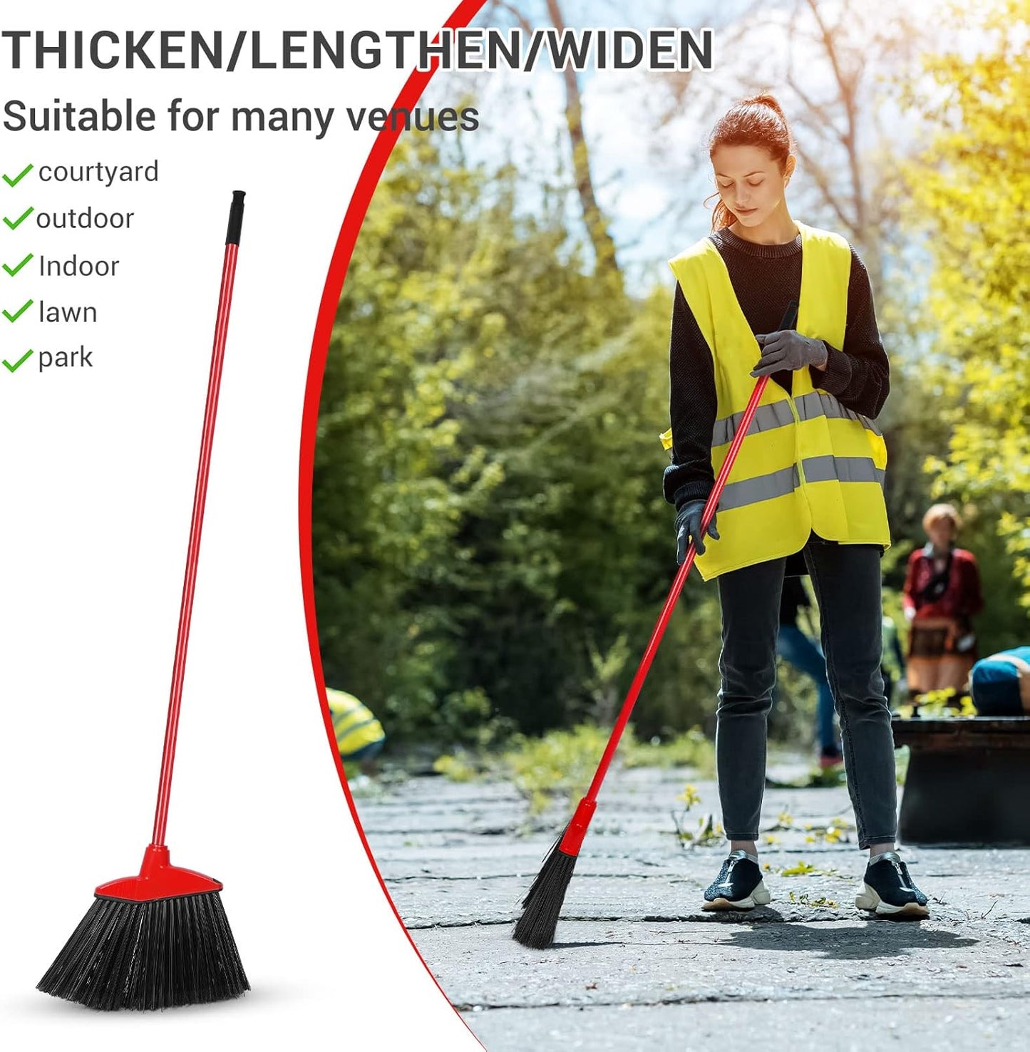 WILLBOND 20 Pcs Heavy Duty Broom Outdoor Indoor Commercial Angle Brooms Bulk for Courtyard Garage Lobby Mall Market Floor Home Kitchen Room Office Pet Hair Rubbish 54 Inch (Red)