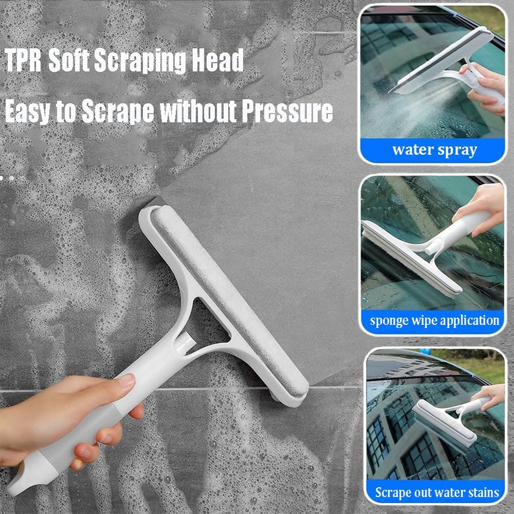 3 in 1 Window Cleaning Scraper, 3 in 1 Window Cleaner Squeegee, Scraper for Cleaning Windows, All-Purpose Window Squeegee with Sprayer for Glass, Wall, Kitchen, Car (White)