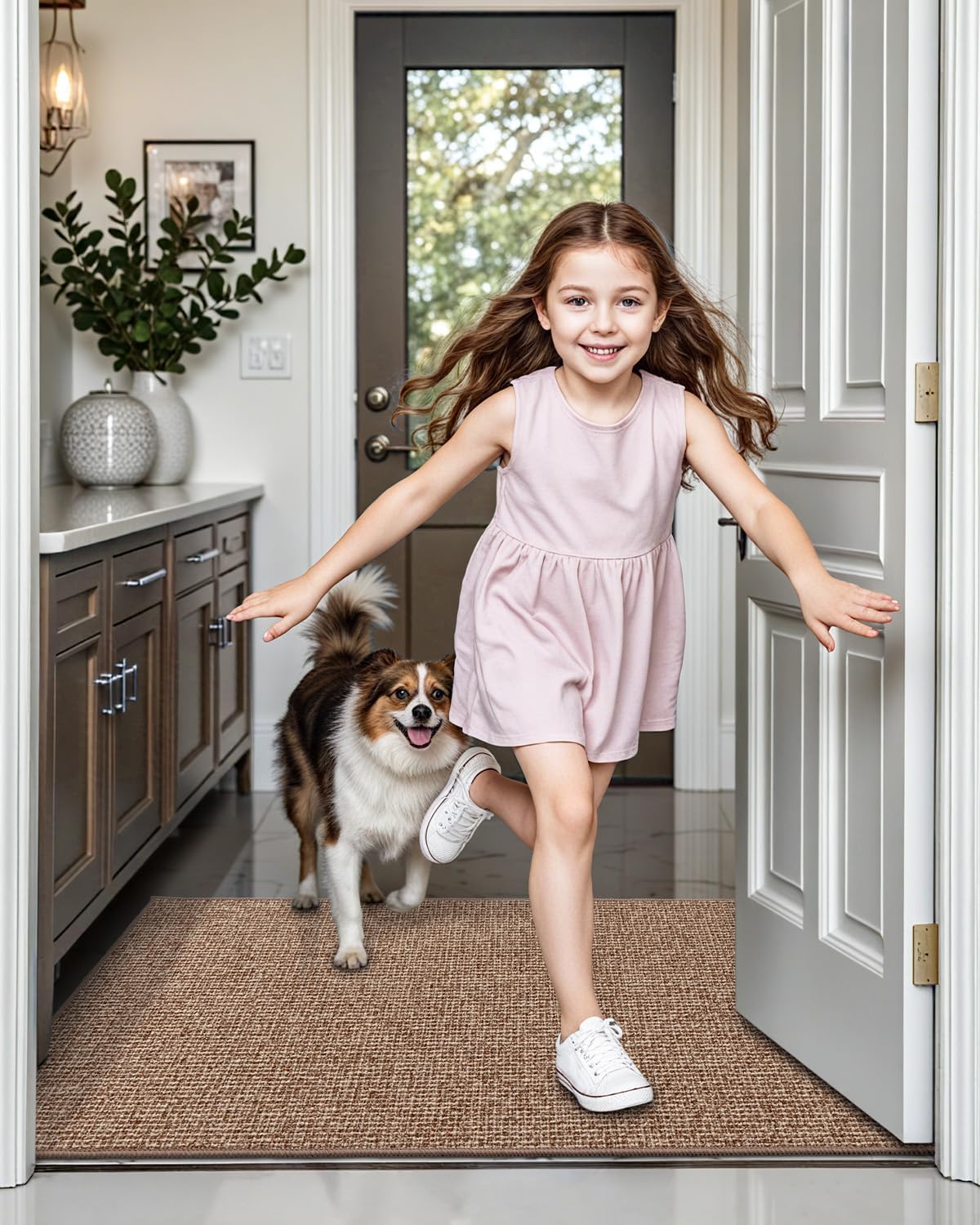 LUMI Indoor Door Mat 36"x56", Ultra Thin Low Profile Non-Slip Doormat for Home Entrance, Absorbent & Stain-Resistant Welcome Mats, Washable Entryway Mat for Front Door, Patio, Porch, Camel