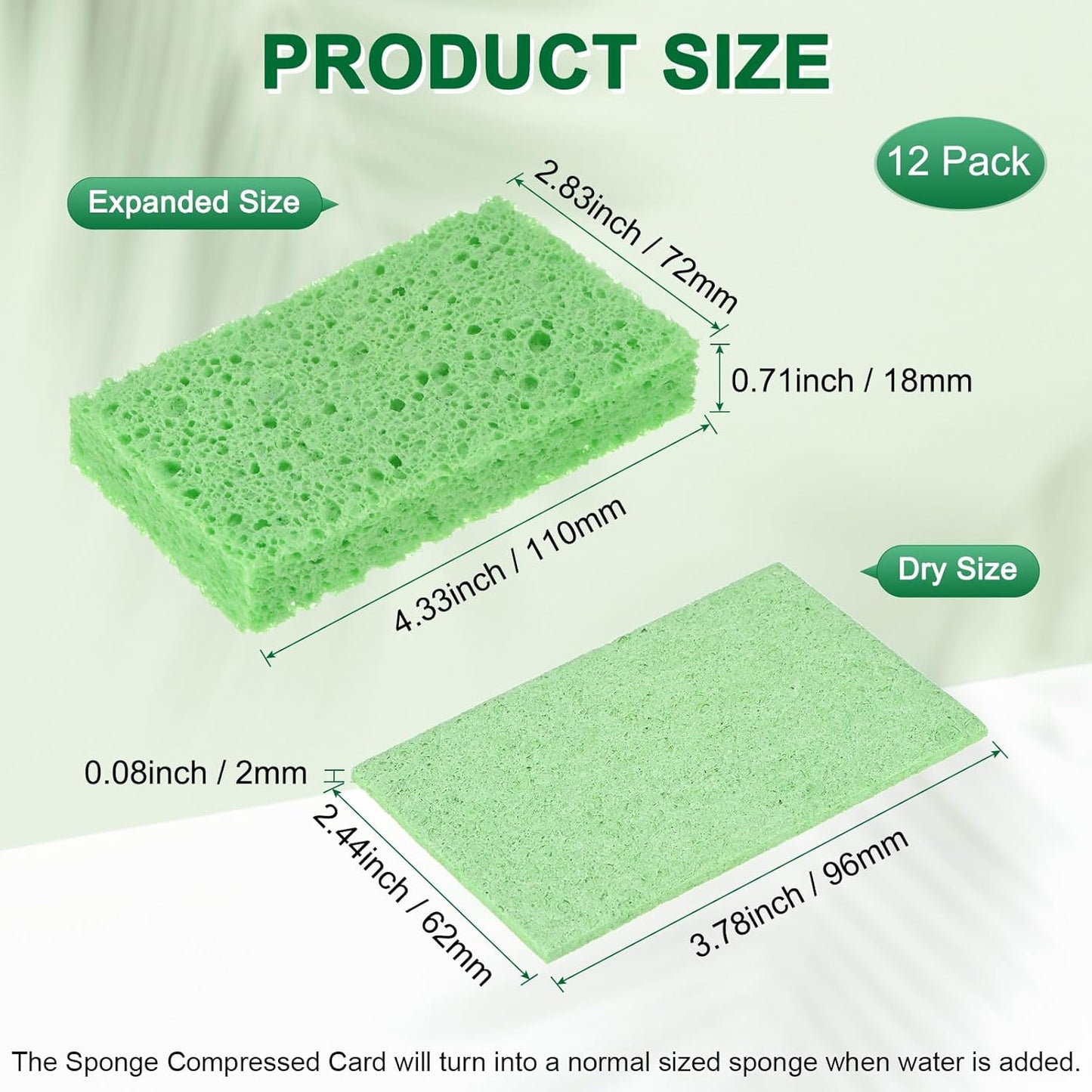 12-Pack Kitchen Sponges, Condense Eco Cellulose Non-Scratch Scrub Heavy Sponge for Kitchen/Household/Bathroom, Clean Tough Messes Dish Scrubber [Green]