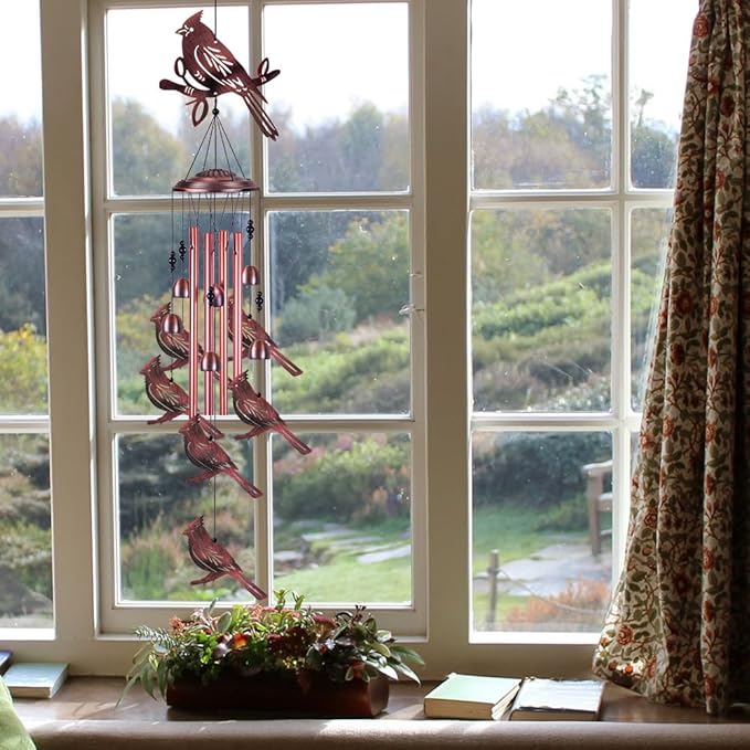 Cardinal Wind Chimes for Garden, Home, Balcony, Yard, Outdoor Decoration, Cardinal Wind Bell, Memorial Wind Chime, Wind Catcher, Blessing Wind Chimes Xmas Gifts for Mom, Grandma, Family, Women, Friend