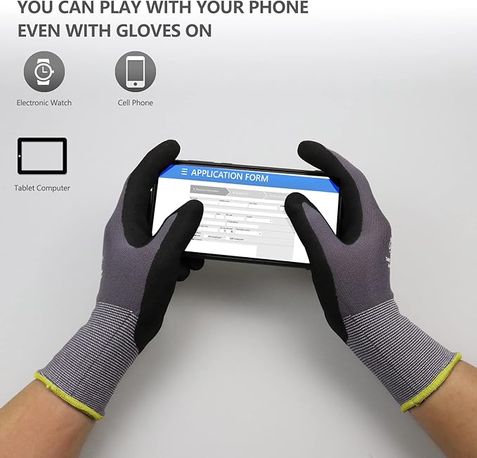 Work Gloves MicroFoam Nitrile Coated-6 Pairs,Seamless Knit Nylon Gloves,Gray Work gloves