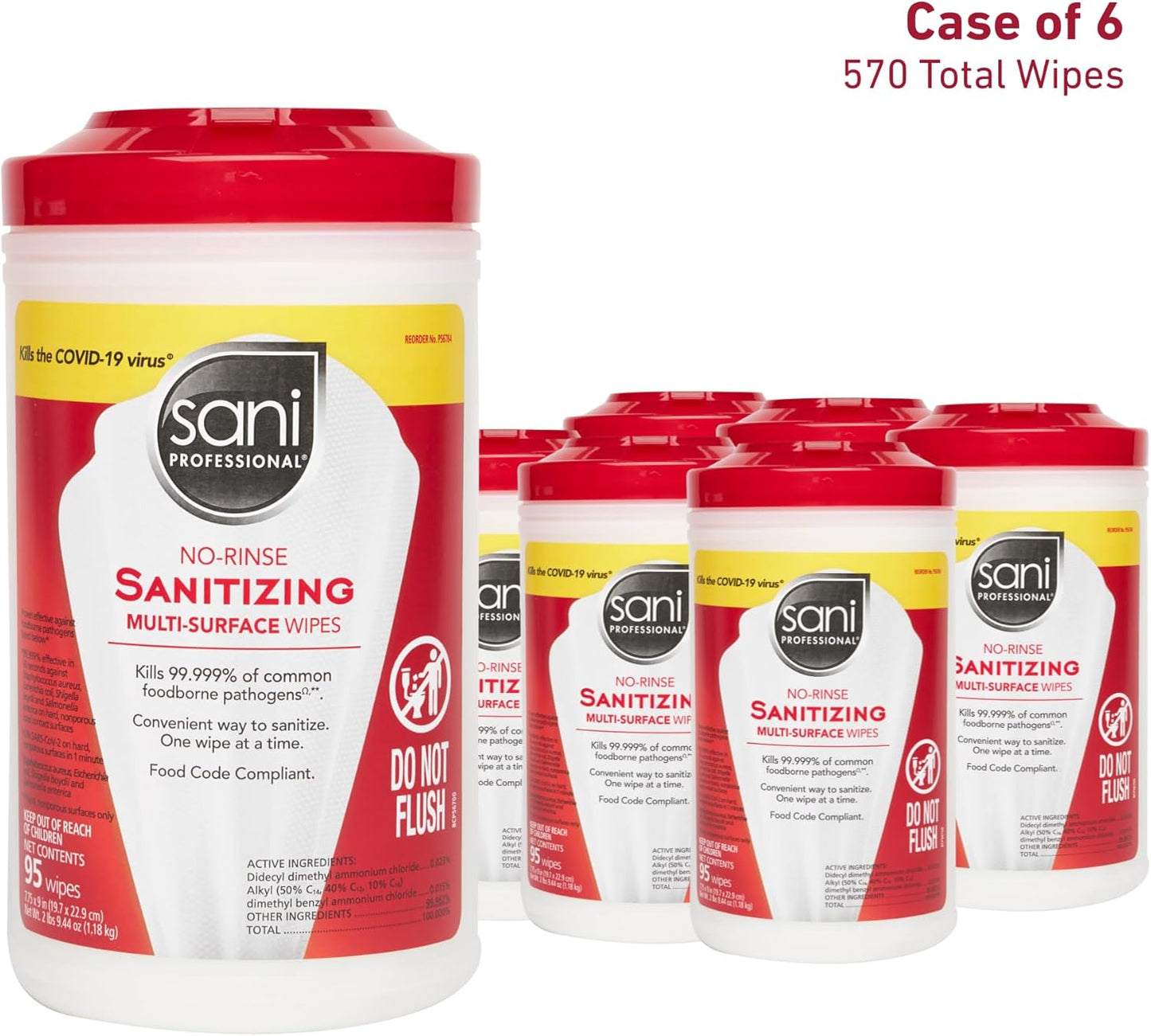 PDI Sani-Professional No-Rinse Sanitizing Wipes, Multi-Surface Cleaning for Food Contact Surfaces, Kitchens, Restaurant Tables, 95 Large 7.75" x 9" Wipes per Canister