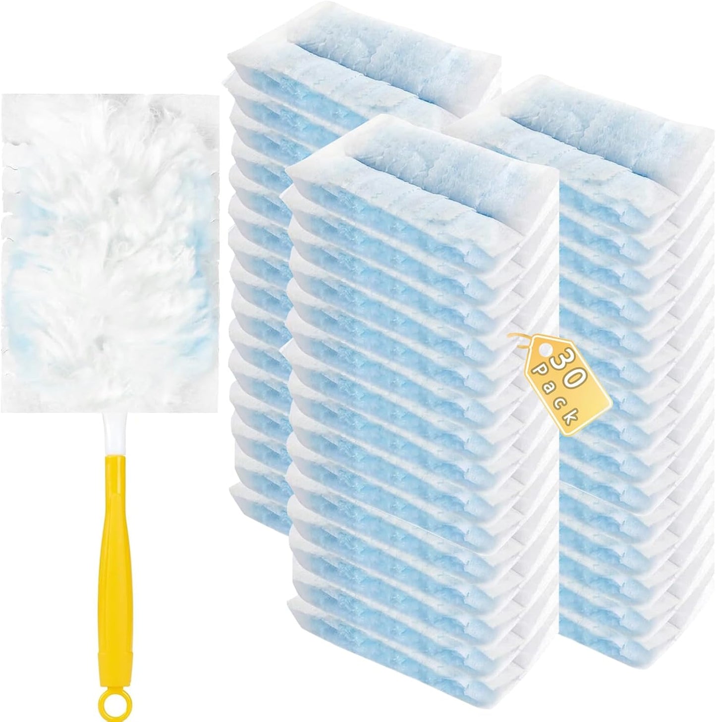 30 Pack Duster Refills Compatible with Swiffer Duster, Heavy Duty Multi Surface Duster Replacement with 1 Extra Handle for Cleaning Furniture, Blinds, Ceiling Fans and Car