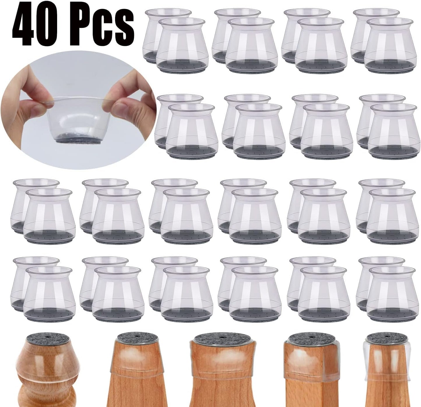 BUMACO 40Pcs Chair Leg Floor Protectors Chair Leg Protectors for Hardwood Floors Silicone Pads Covers to Protect Floors Clear Universal S (15/16" to 1-5/16")