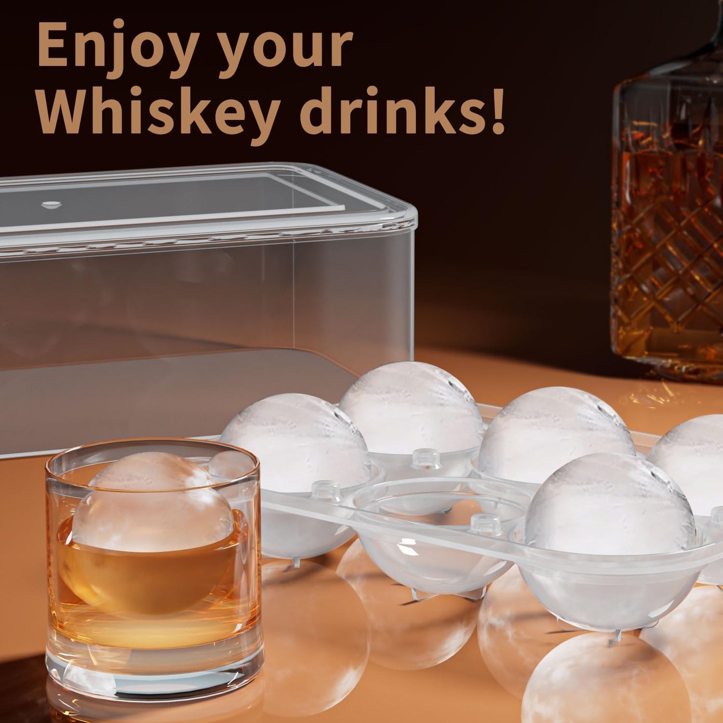 Large Ice Cube Tray for Whiskey: 2.5 Inch Silicone Ice Ball Maker - Circle Ice Cube Tray - Round Ice Sphere Maker for Old Fashioned Bourbon Whisky