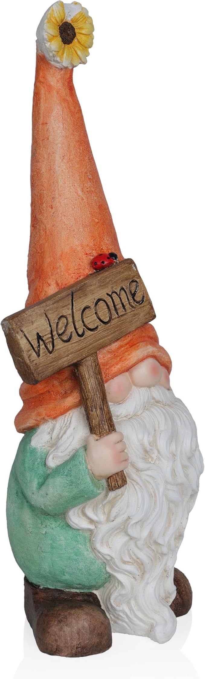 Alpine Corporation MCC848 Indoor/Outdoor Gnome with "Welcome" Sign Garden Statue, Charming Gnome with Hat, 26"H, Orange
