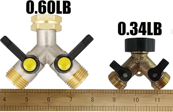 EJW Garden Hose Splitter 2-Way Heavy Duty, Y-Valve Garden Hose Faucet Splitter, 3/4” GHT Threads,Outdoor Faucet Splitter，Brass High Flow, Garden Hose Y-Splitter 2-Way,Y-Valve Full Flow Hose Splitter.