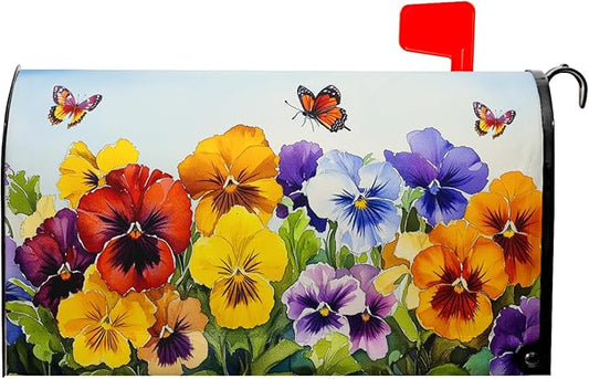 Watercolor Floral Mailbox Covers Magnetic Standard Size 21’’x18’’ Spring Summer Flowers Butterfly Letter Box Wrap Colorful Flower Seasonal Waterproof Post Letter Box Cover for Outdoor Garden Yard