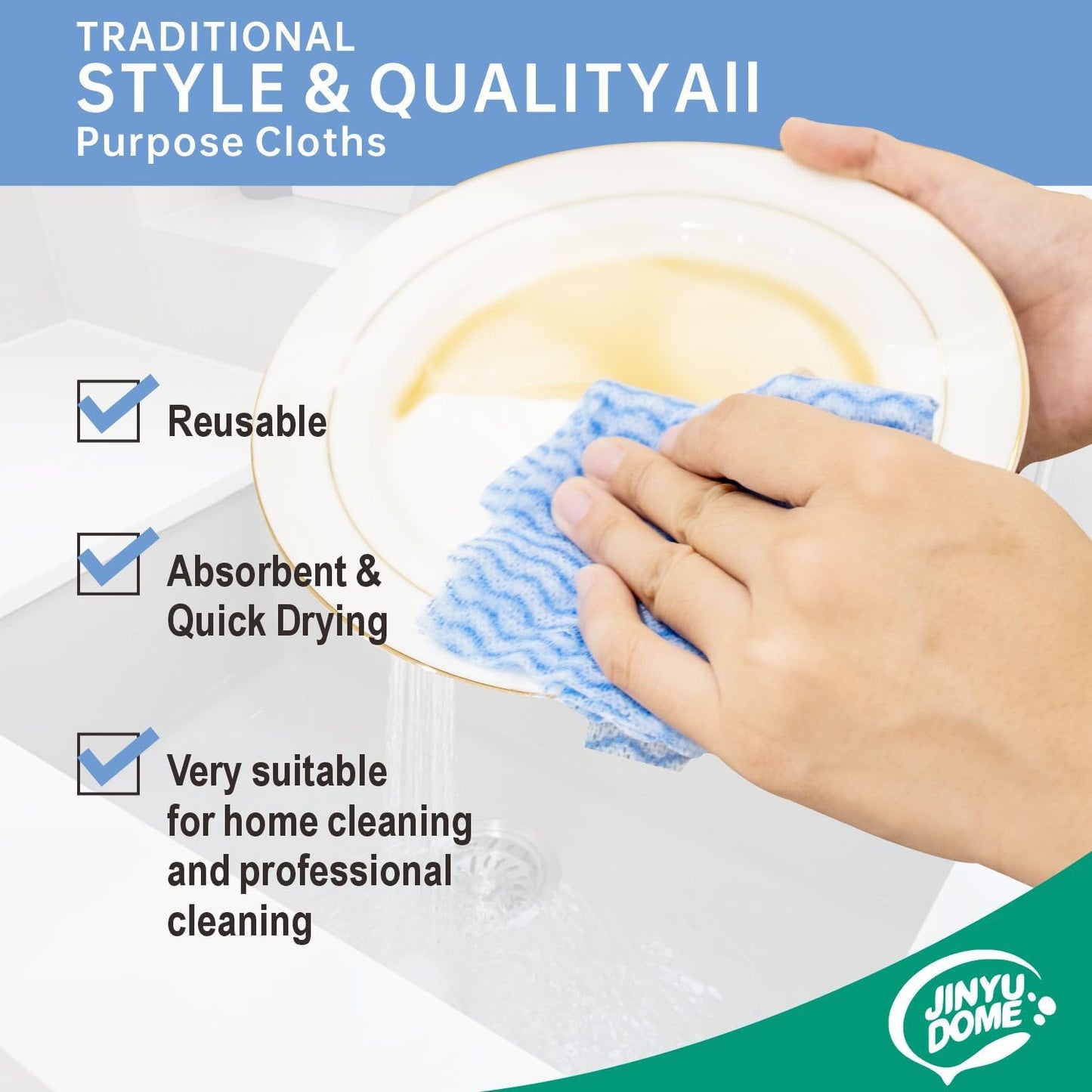 Handi Wipes Reusable Cloths, Blue Disposable Kitchen Cleaning Rolls, Heavy Duty Cleaning Cloths,J Cloth, Blue, 50 Pcs/Roll, Total 3 Rolls