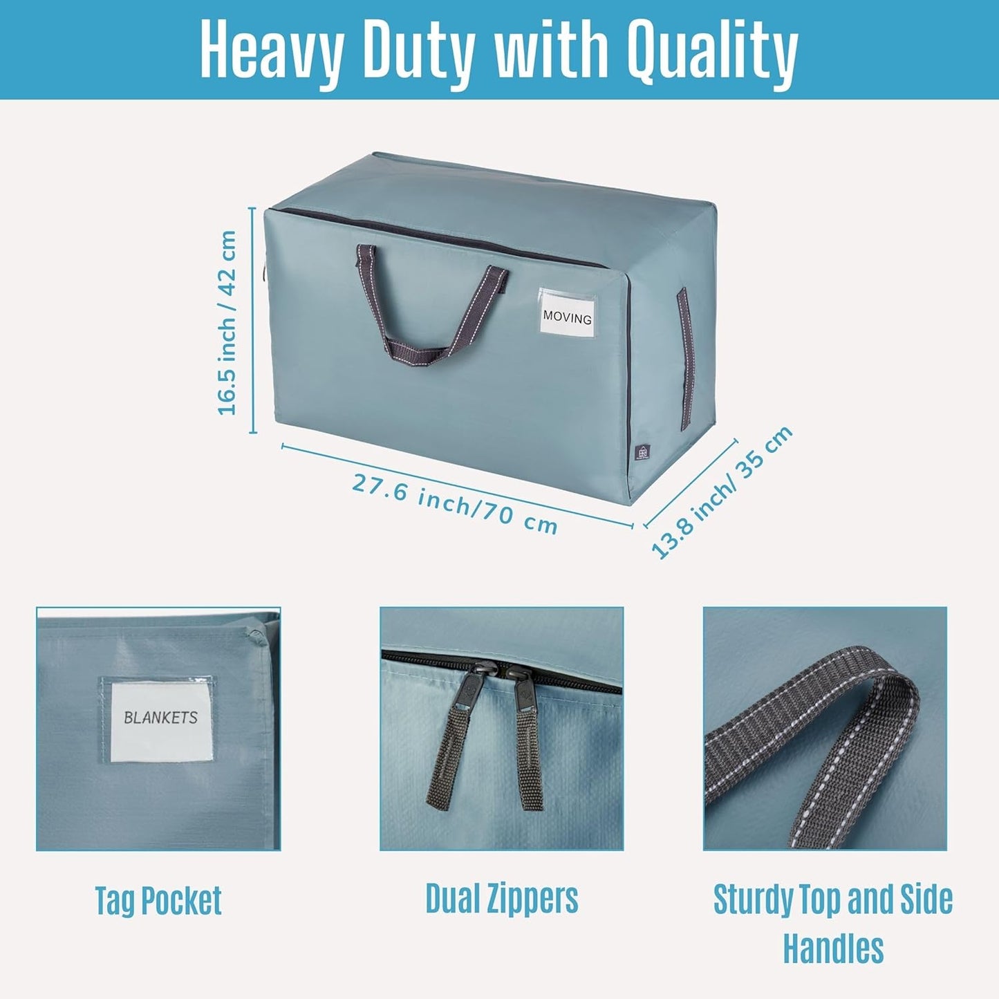 VENO 10 Pack Moving and Storage Bags, Heavy Duty, Alternative to Moving Boxes, Large Packing Totes Supplies for College Dorm Room with Zipper for Clothes, Wide Open Design (Light Blue Matte, 10 Pack)