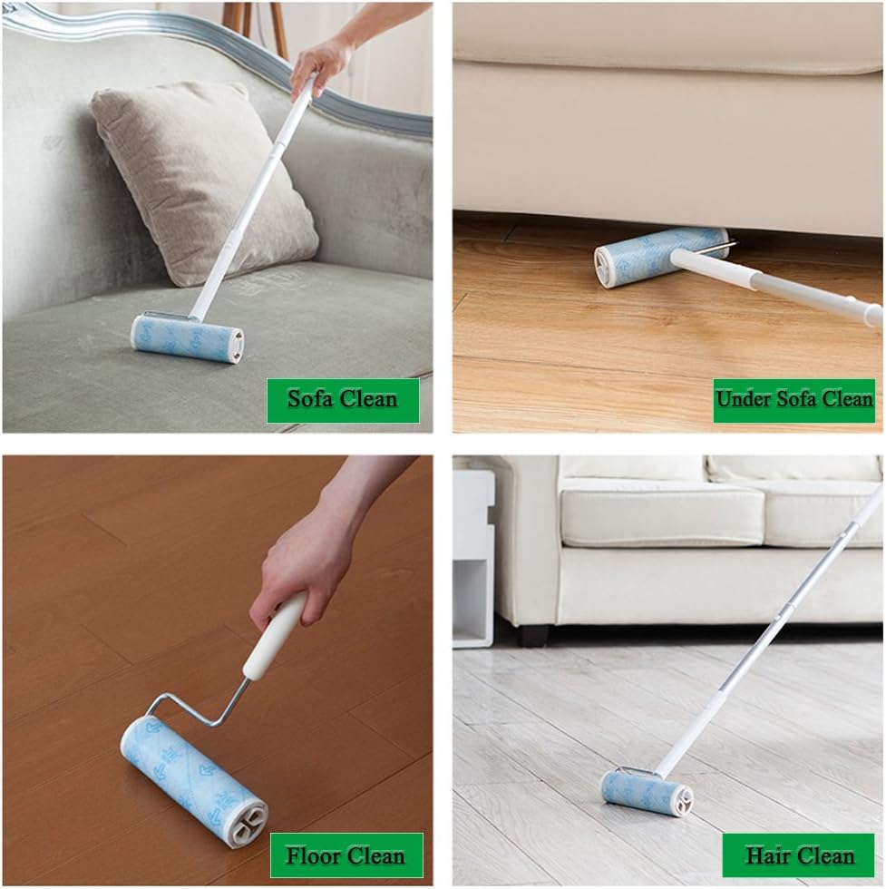 UNIKON 802 Lint Roller Sticky Roller Pet Hair Roller, Long Handle Sticky Mop With 4-Foot Extendable Handle 30 Sheets Roller