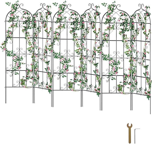 VEVOR Garden Trellis for Climbing Plants, 71 x 20 in, 6 Packs Rustproof Metal Garden Flower Trellis, Outdoor Climbing Rose Trellis Cucumbers Support, Decorative Clematis Trellis for Courtyards Lawns