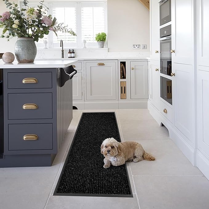 fani Heavy Duty Large Outdoor Indoor Entrance Black Doormat Waterproof Low Profile Entrance Rug Front Door Mat Patio Anti-Skid Rubber Back, 23x72 inch (Black)