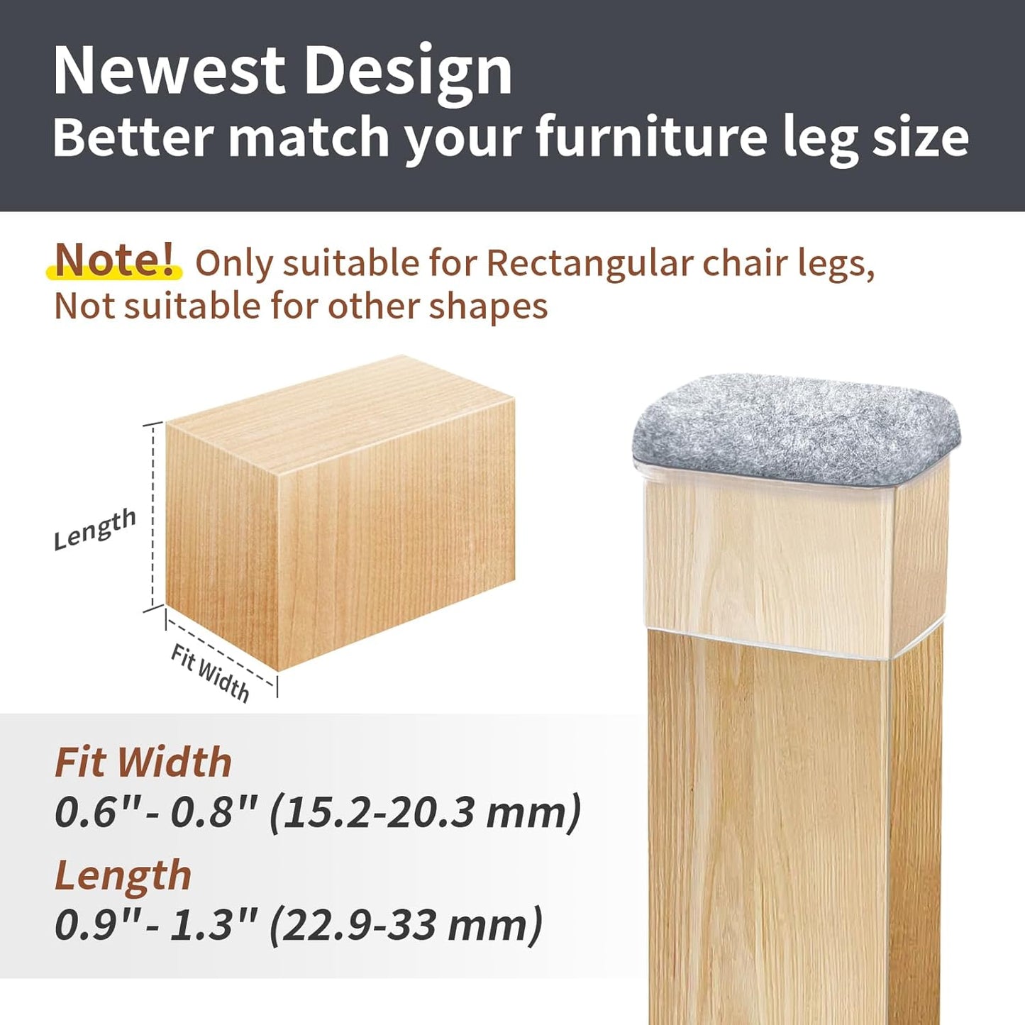 Ezprotekt 16 Pcs Rectangle Grey Felt Chair Leg Floor Protectors for Hardwood Floors, Rectangle Silicone Chair Leg Caps, Furniture Leg Covers Cups for Chair Table (Fit W :0.6-0.8", L: 0.9-1.3")