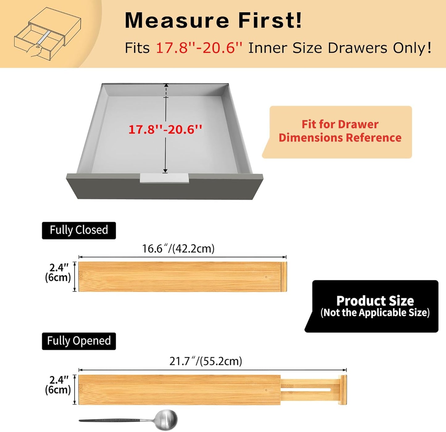 Utoplike 4 pcs Bamboo Kitchen Drawer Dividers Large, Adjustable Drawer Organizers, Spring Loaded, Works in Kitchen, Dresser, Bathroom, Bedroom, Drawer, Desk