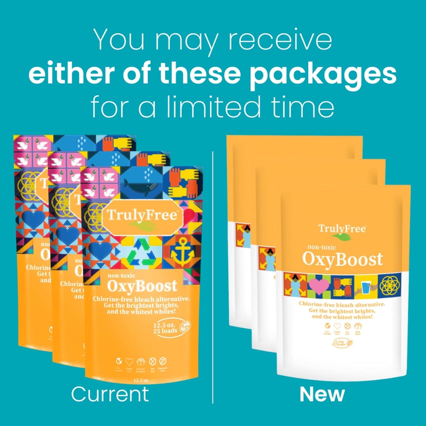 Truly Free OxyBoost - Oxygen Whitener & Clothes Stain Remover Laundry Detergent Powder with Sodium Percarbonate - Brightens Whites & Safe for Colors - Non-Chlorine, Gentle Yet Powerful - Pack of 3