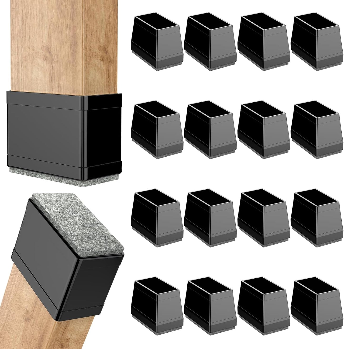 Rectangle Chair Leg Protectors for Hardwood Floors,16 PCS Silicone Covers to Protect Wood Tile Floors Felt Pads Furniture Leg Caps Reduce Noise. Easy to Move. (Black, 1 x 2.5 Inch,Rectangular).