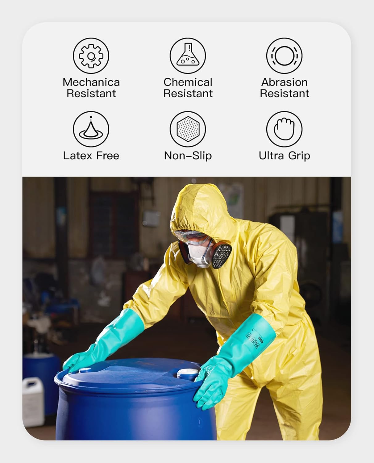 PACIFIC PPE 2 Pairs Chemical Resistant Nitrile Gloves, Resist Household Acid, Alkali, Solvent and Oil, 28 mil, 18", Large