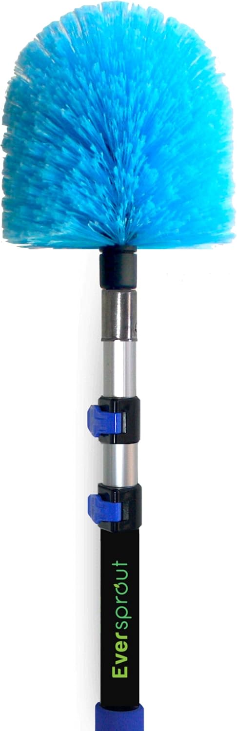 EVERSPROUT 1.5-to-3 Foot Cobweb Duster and Extension-Pole Combo (8-10 Ft Standing Reach, Soft Bristles) | Hand Packaged | Lightweight, 3-Stage Aluminum Pole | Indoor & Outdoor Use Brush Attachment