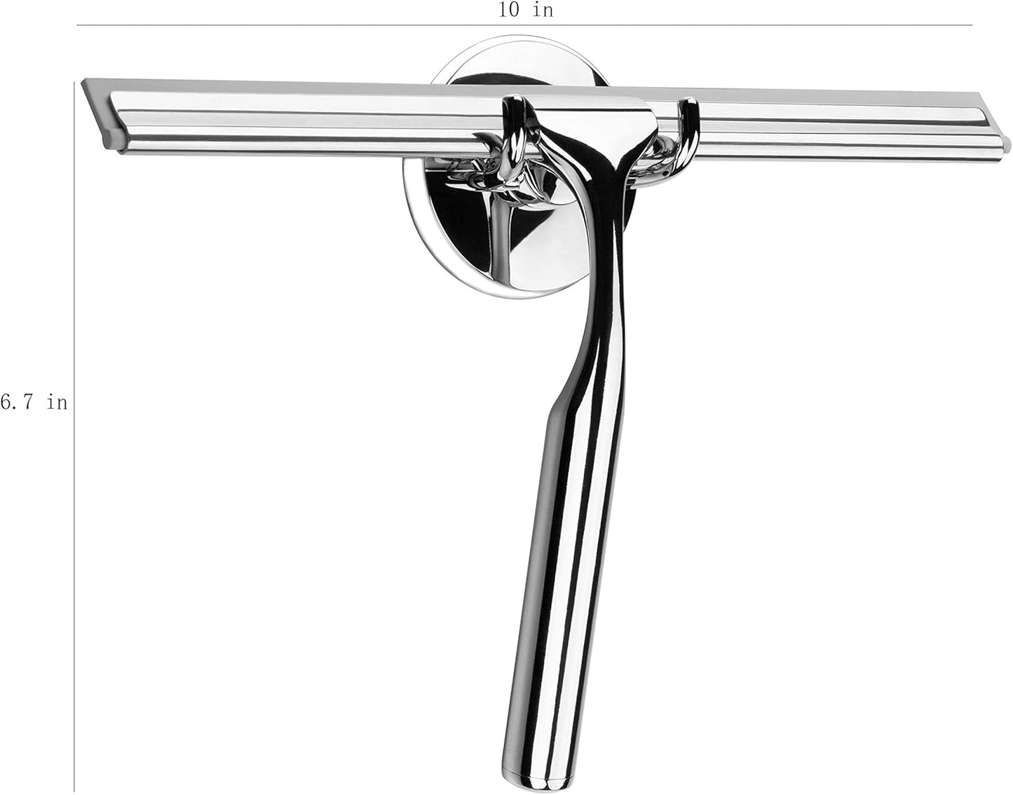 Ettori Shower Squeegee Clear Glass Wall Cleaner Stainless Steel with Suction Storage Hook -10'', Chrome