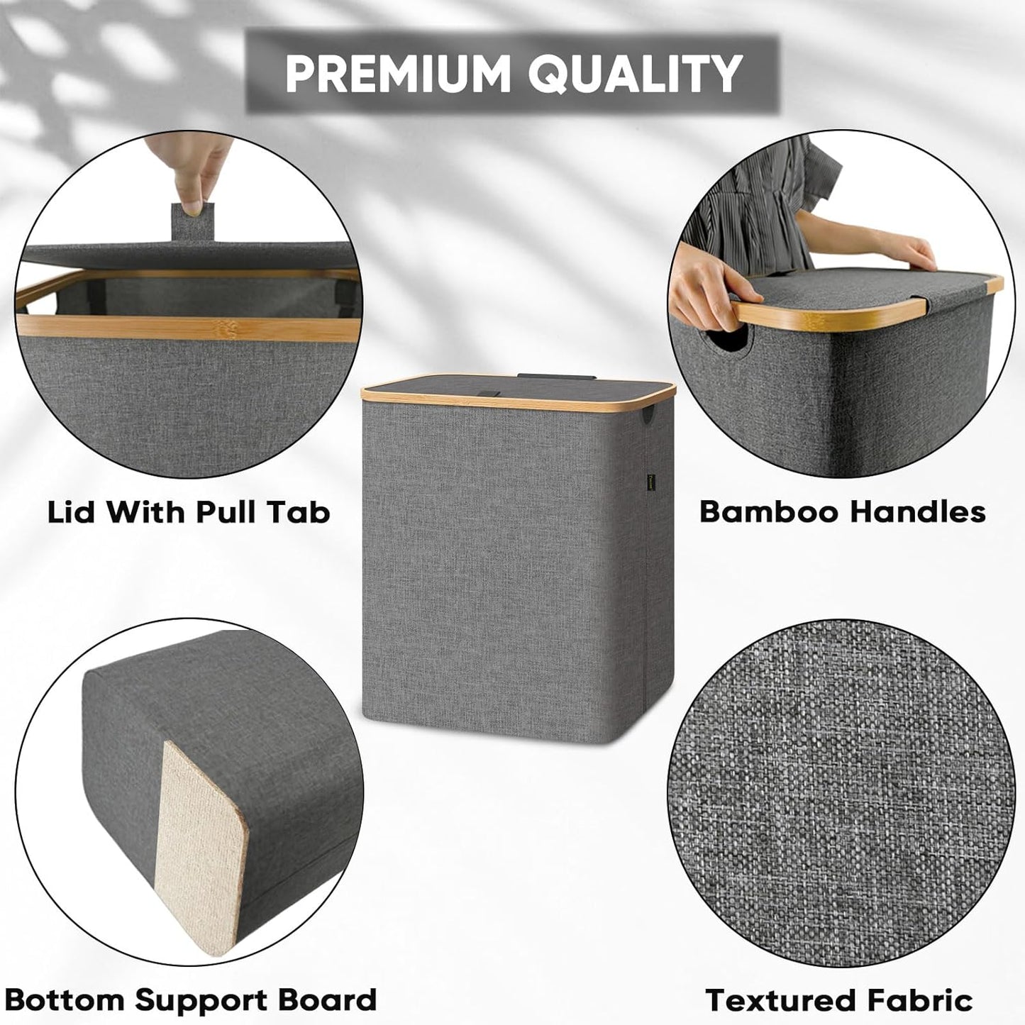 BALEINE Laundry Hamper with Lid, Tall Laundry Baskets with Bamboo Pull Handles, Large Laundry Bin with Internal Support (36 Gal/140L, Green)