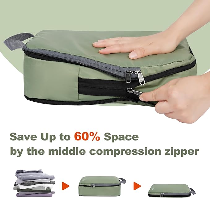 BAGAIL 4 Set/6 Set/8 Set Compression Packing Cubes Travel Accessories Expandable Packing Organizers (Cloth Pattern, 4-Matcha Green)