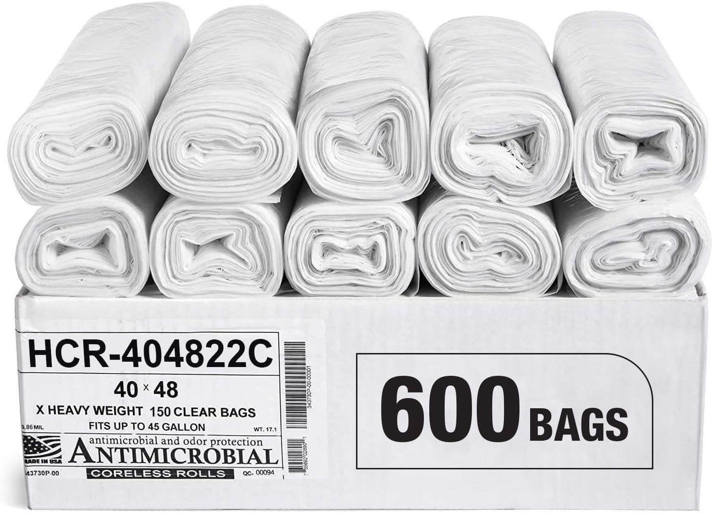 Aluf Plastics High Density Trash Bags, 45 Gallon, 600 Count, 22 Micron (eq), 40" x 48", Clear, for Bathroom, Office, Industrial, Commercial, Janitorial, Municipal, Recycling