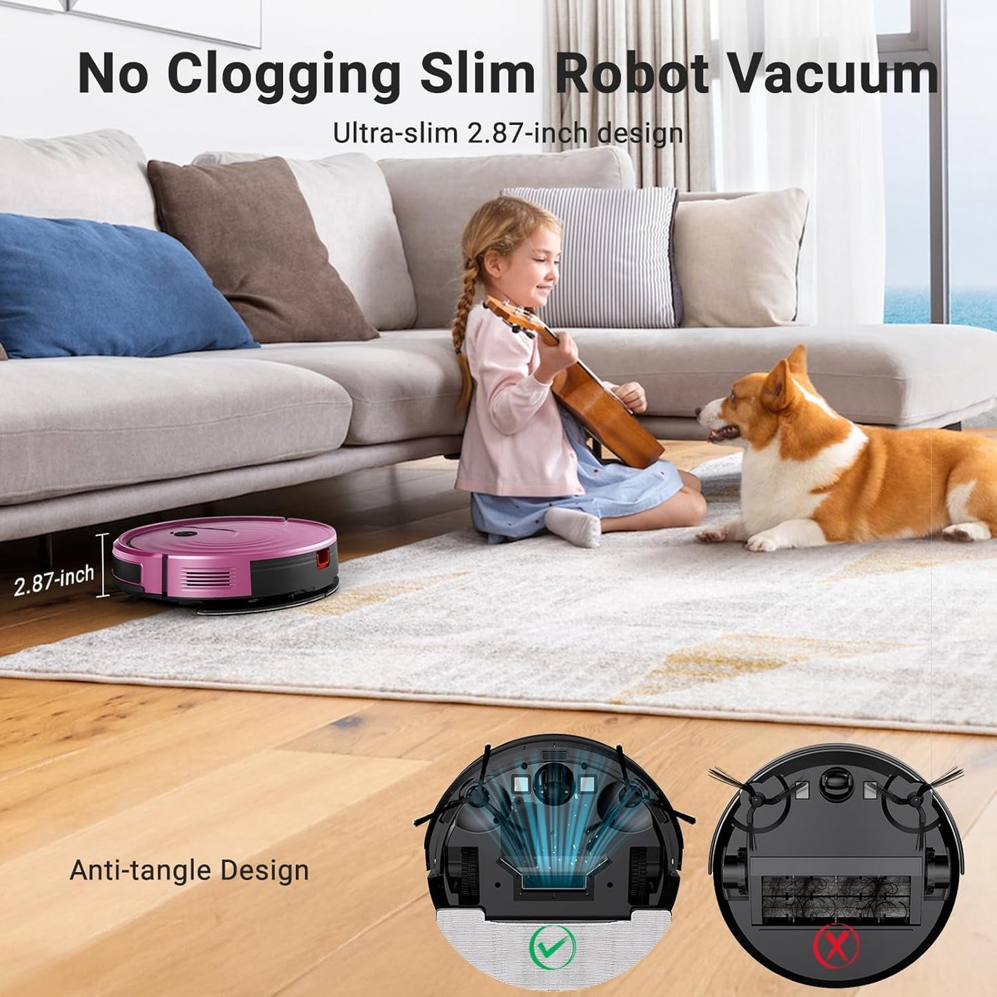 Robot Vacuum and Mop Combo 5000Pa 650mL 2 in 1 Mopping Robot Vacuum Cleaner Schedule WiFi/Alexa/App Smart Self-Charging Robotic Vacuum Ultra-Slim
