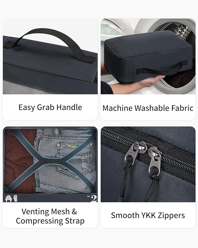 ECOHUB 7 Set Packing Cubes Tear-Resistant Luggage Packing Organizers with Number Icon for Travel Accessories Luggage Suitcase Machine Washable Packing Cubes (Dark blue)