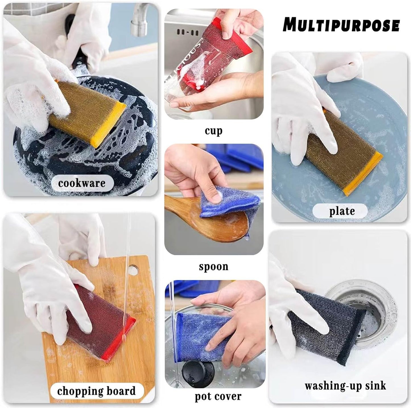 Steel Wool Scrubber Kitchen Sponges - Kitchen Dish Sponges Scrubbers, Non-Scratch Microfiber sponges for Cleaning, Pots and Pans Scrub Sponge(6 Pack)