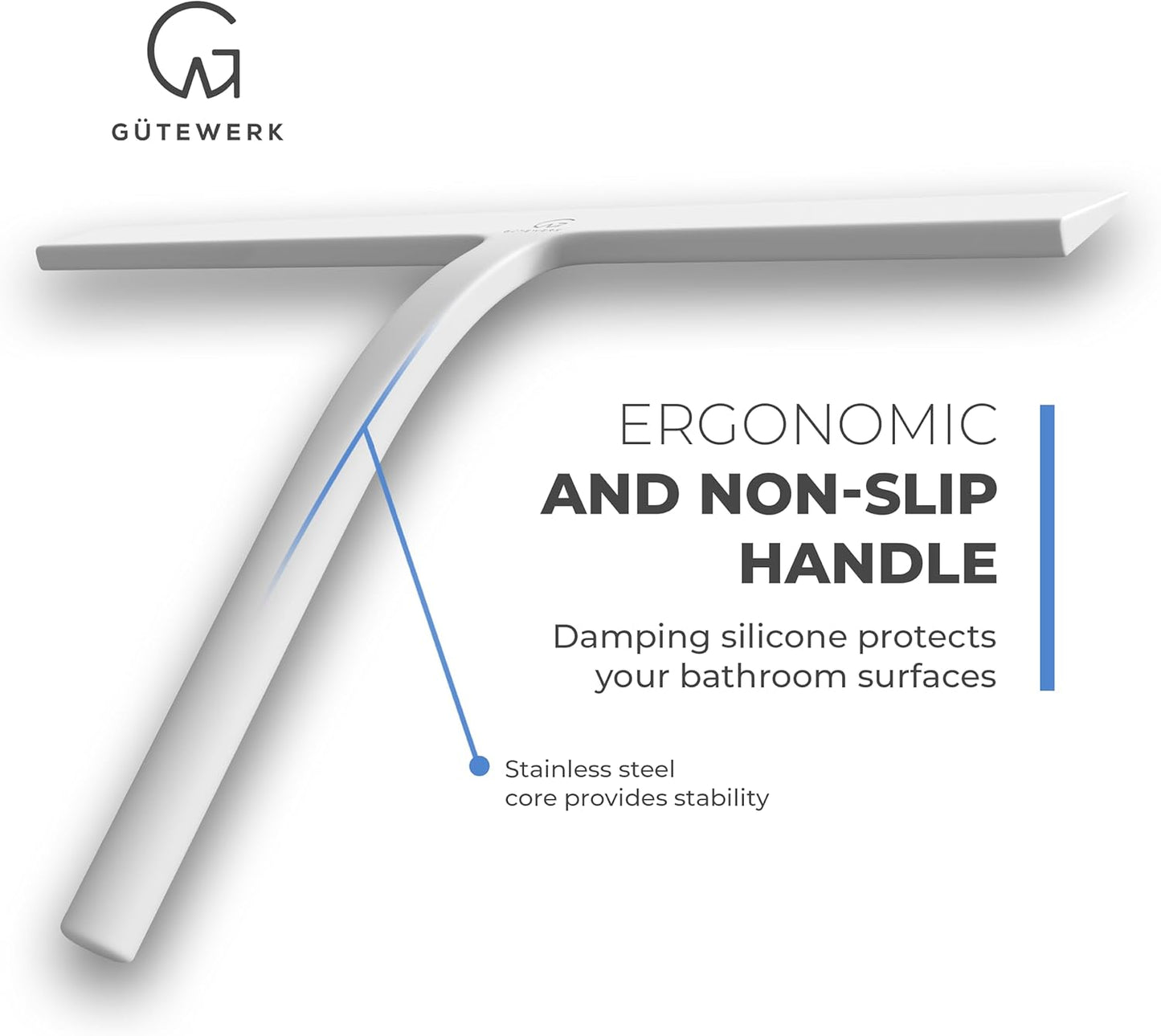 GÜTEWERK Shower Squeegee for Glass Doors, Silicone Window Squeegee, Bathroom and Glass Cleaning - White - 15 Inch