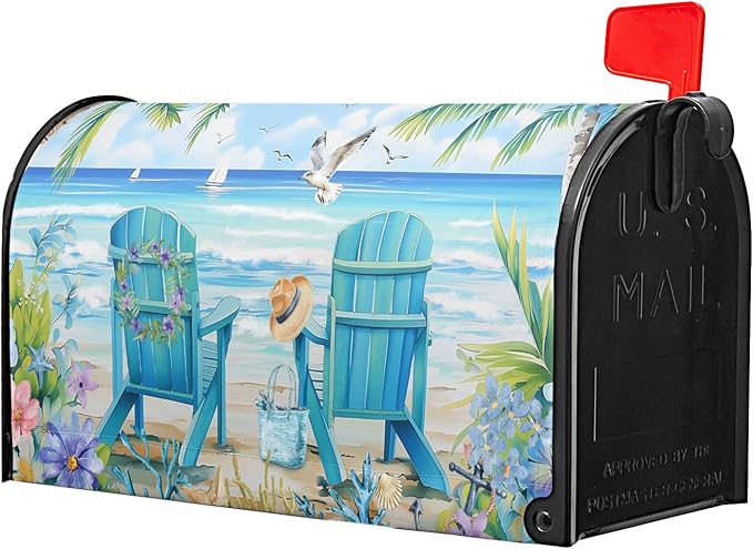 Summer Magnetic Mailbox Cover Large Size 25.5x21 Inch Nautical Coastal Post Letter Box Wrap Decor Seaside Escape Dust-Proof Letterbox Covers Protection