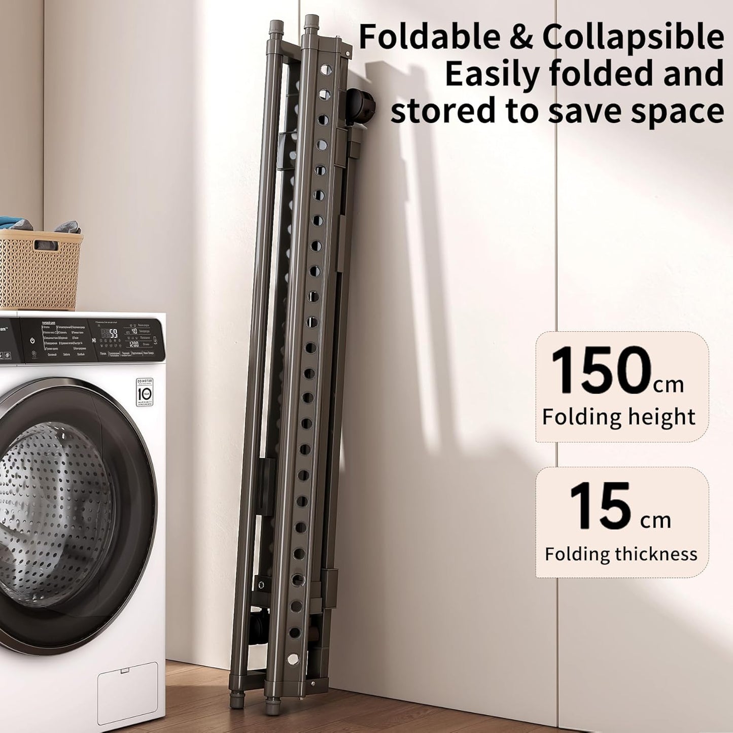 Heavy Duty Rolling Clothing Rack with Wheels, Portable Double Rod Metal Garment Rack, Clothes Drying Hanging Organizer for Laundry, Storage, Freestanding Adjustable Coat Hanger (Extendable, Grey)