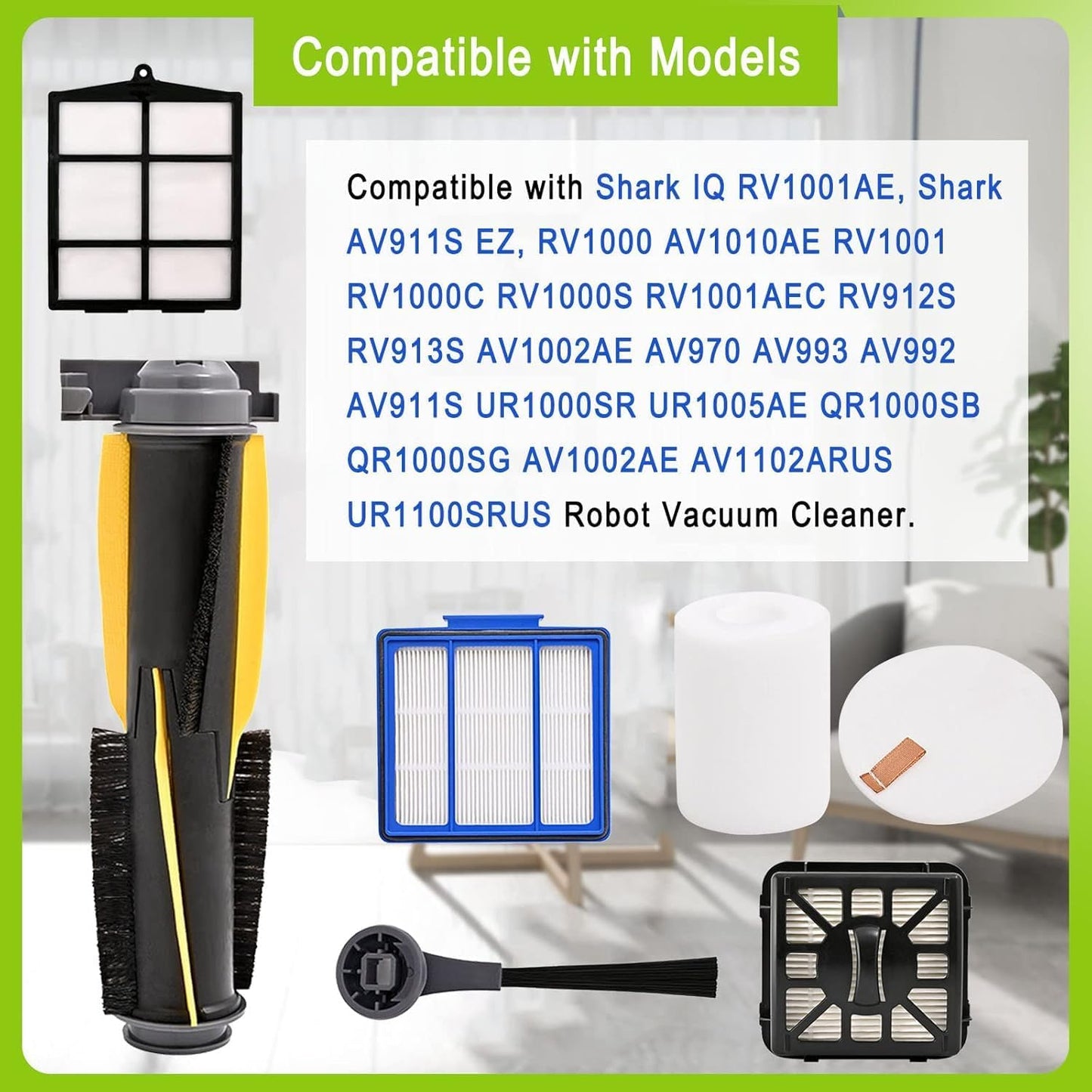 Replacement Part for Shark IQ R101AE RV1001AE AV912S RV913S AV1010AE RV1000 AV970 AV1002AE, 2 Main Brush, 1 Cover, 10 Side Brush, 6 Filter, 1 Pre Filter, 2 Filter, 3 Pre-Motor Foam&Felt Filter
