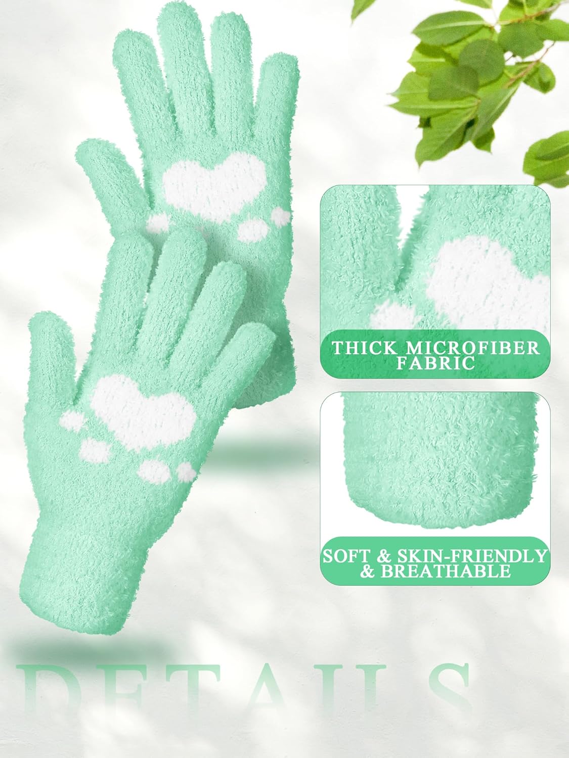 Patelai 3 Pairs Microfiber Plant Dusting Gloves Leaf Cleaning Gloves for Indoor Plants, Blinds, Furniture, House(Medium,Mint Green, Light Pink, Grass Green)
