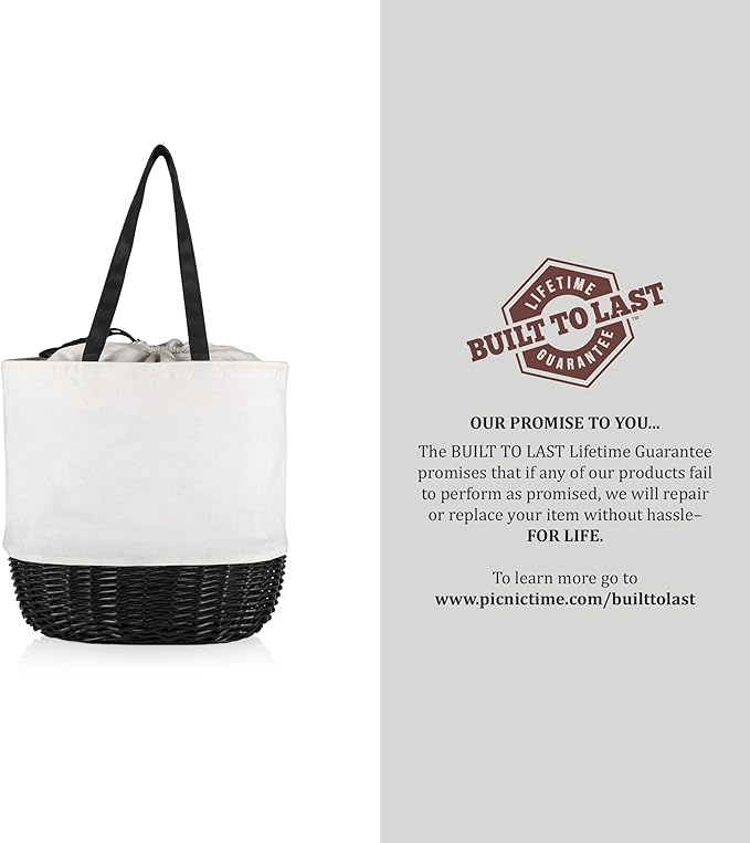 PICNIC TIME Coronado Canvas and Willow Basket Tote, Picnic Tote Bag, Beach Tote