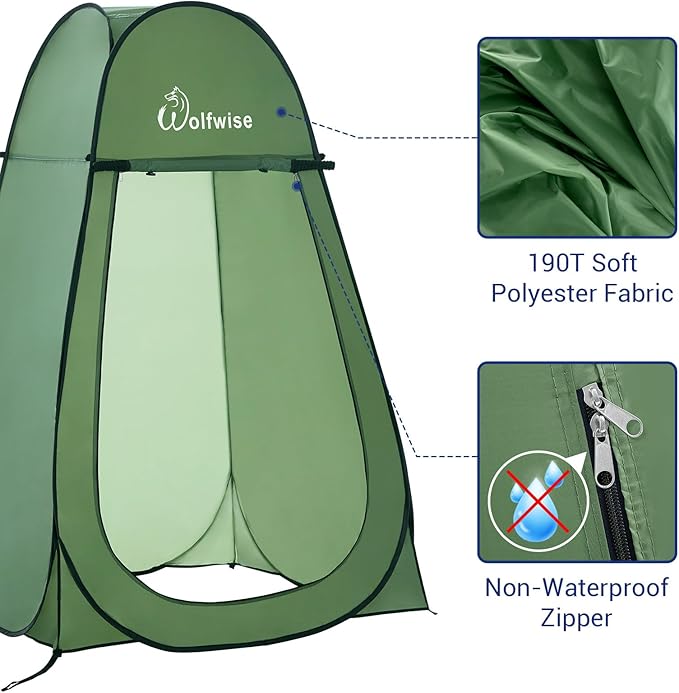 WolfWise Portable Pop Up Privacy Shower Tent, Spacious Changing Room, Dressing Room, Sun Sunshade Canopy Outdoor Rain Shelter, Backpack Privacy Shelters for Camping, Hiking, Beach, Toilet, Green