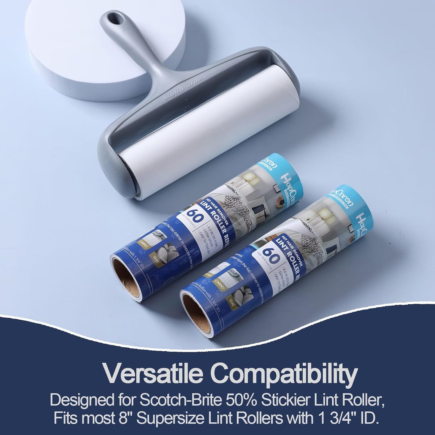 8 inch Large Surface Lint Roller Refills for Scotch-Brite 50% Stickier Lint Roller, Fits Most 8" Supersize Lint Rollers with 1 3/4" ID, Total 240 Easy Tear Sheets (Pack of 4)