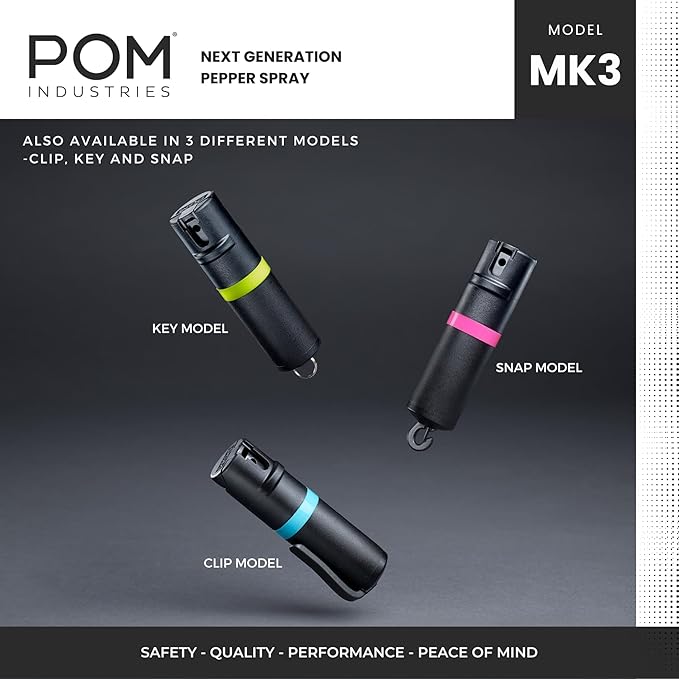 POM MK3 Pepper Spray, Belt Clip Model, Maximum Police Strength OC with UV Marking Dye, Quick Flip Top Safety, 360° Performance at Any Angle, Powerful Accurate Stream, 18 ft Range, 1.8 fl oz