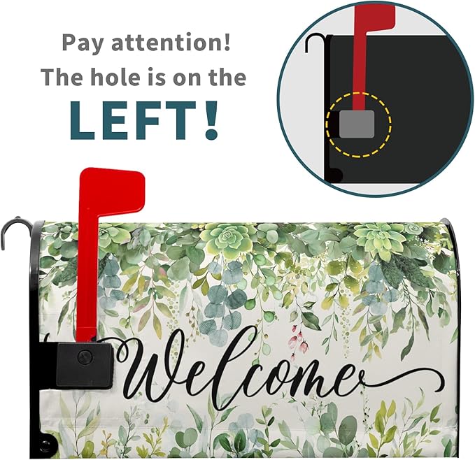 Spring Eucalyptus Leaves Mailbox Covers Magnetic Welcome Post Letter Box Wrap Large Size 25.5''x21'' Green Leaves Summer Dust-Proof Letterbox Decor Seasonal Postbox Cover for Outdoor Garden Yard