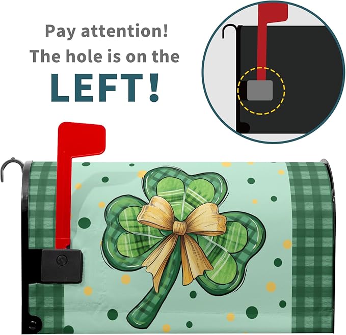 St Patrick's Day Mailbox Cover Magnetic Lucky Clover Shamrocks Holiday Decorative Mail Box Post Covers Leaves Green Plaid Waterproof Letter Box Wraps for Farmhouse Outdoor Garden Decor 21x18 in