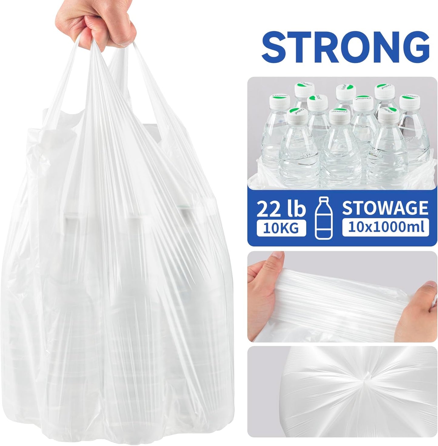 Small Trash Bags with Handles 1.2 Gallon 50 Count White - Ocean Plastic Upcycling - Plastic Garbage Bags, Can Bin & Waste Basket Liner for Kitchen, Bathroom, Office and Pets